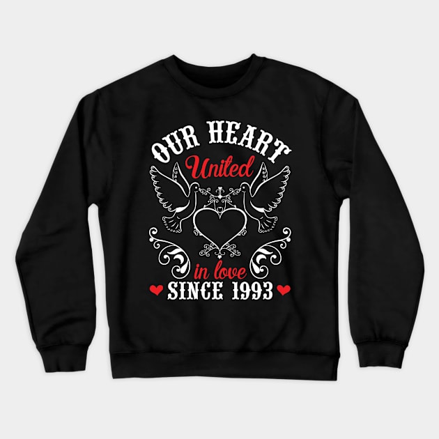 Husband Wife Our Heart United In Love Since 1993 Happy Wedding Married 27 Years Anniversary Crewneck Sweatshirt by joandraelliot
